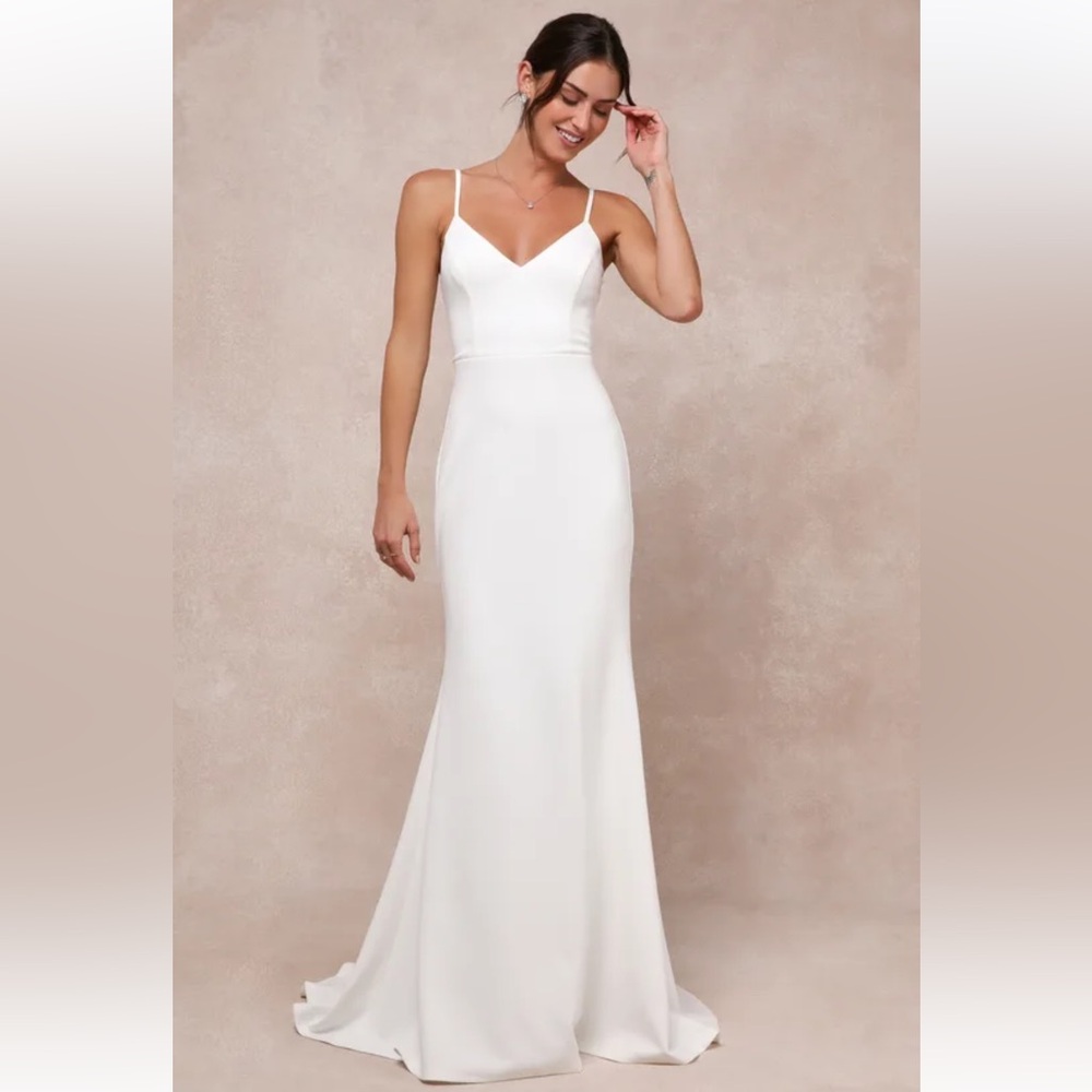 Lulu's White Spaghetti-Strap Mermaid Dress